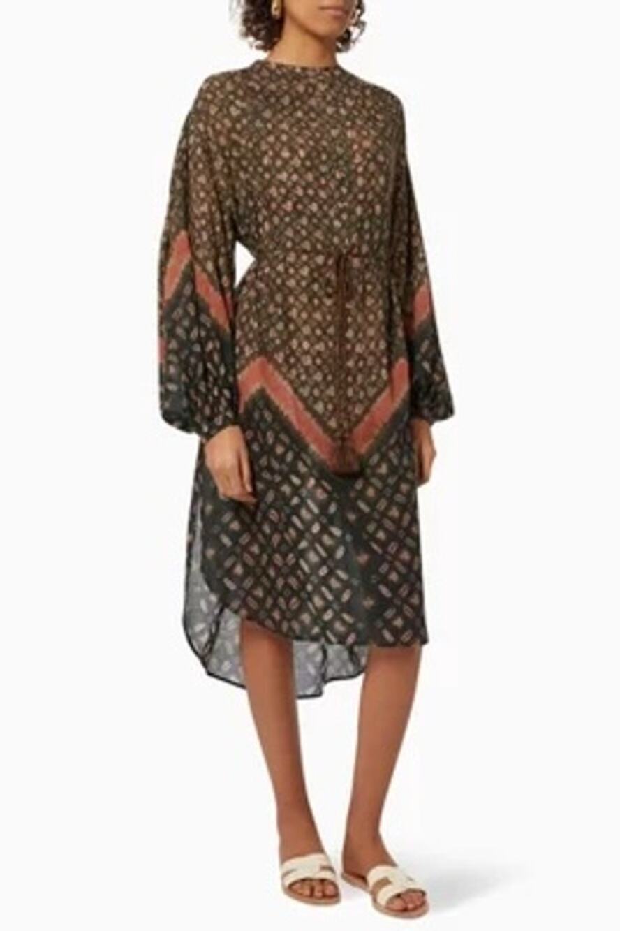 Ulla Johnson Dress Tunic Belted Agadir Brown Floral Sol Cotton Voile Size Small